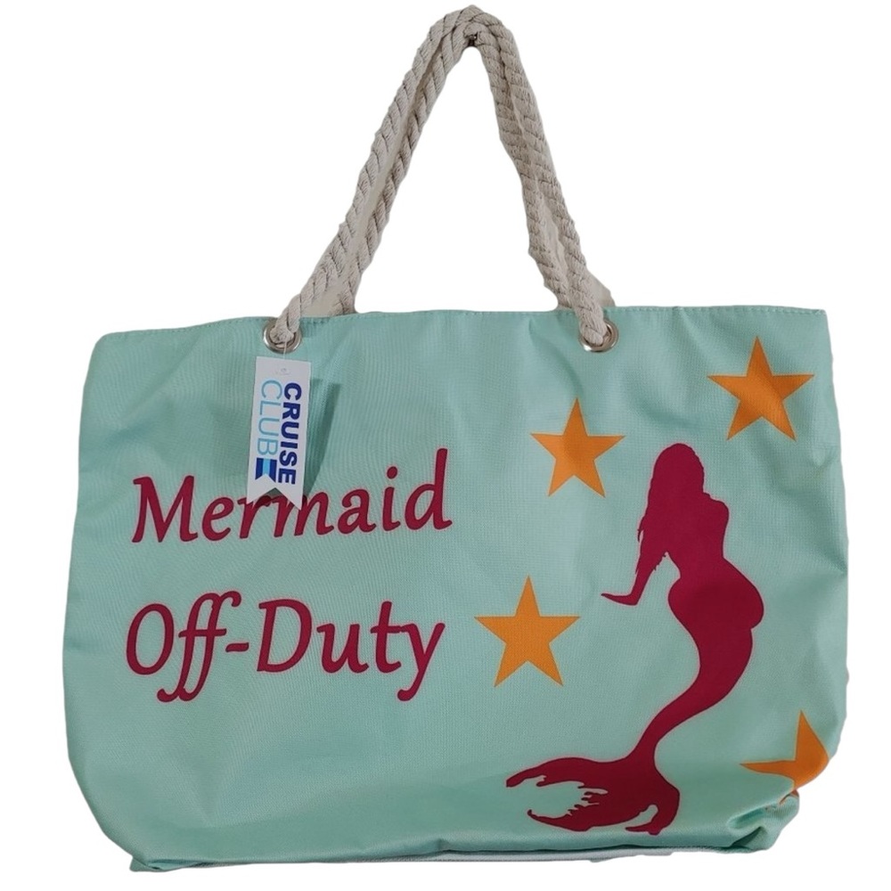 Cruise Club Mermaid Zippered Tote Bag Beach Bag pink/White Rope Handles boxCB